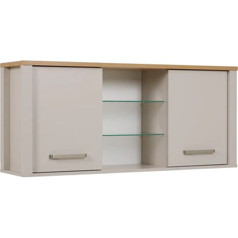 Pensile Cucina Beige Rovere con Ripiani in Vetro 2 Ante 130x33x57,5 cm (1/5)