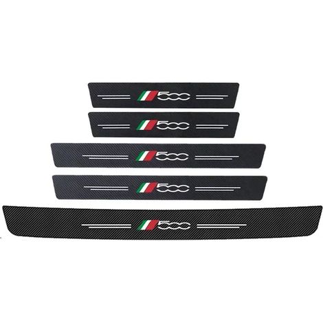 (5 pièces) Protections de seuil de porte avant et arrière pour Fiat 500/500L, avec logo en fibre de carbone, pédale d'accueil, coffre et pare-chocs. (1/4)