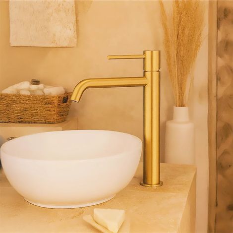 Exagonshop Rubinetto alto per ciotola senza scarico ottone oro
