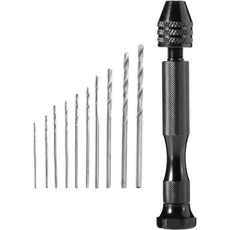 Perceuse à Main avec 10 Micro Forets Hélicoïdaux Twist Drill Bits Precision Mini Perceuse à Main Mini Outil Rotatif pour Noyer. Ambre. Olive. Nut. Bijoux (0.8-3.0mm) (1/4)