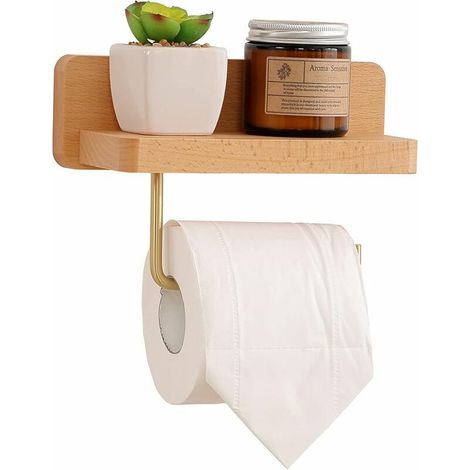 [French Days]Porte Papier Toilette Bois avec étagère Support Papier WC Mural Auto-Adhésif pour Salle de Bain