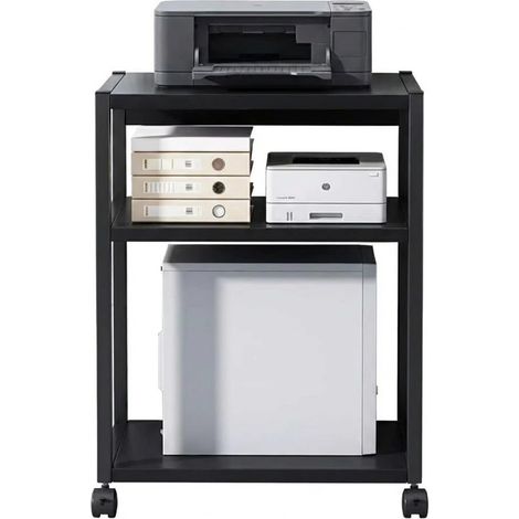 Support PC et imprimante à roulettes 360° - Chariot Mobile métal 3 Niveaux à Hauteur réglable - Rangement sous-Bureau pour Ordinateur, imprimante - Noir - 3 Couches 69x51x30CM (1/5)