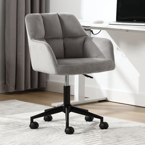 Wahson Office Chair in Velvet Upholstered Task Chair Height Adjustable Modern Swivel Desk Chair with Wheels for Home Office, Grey