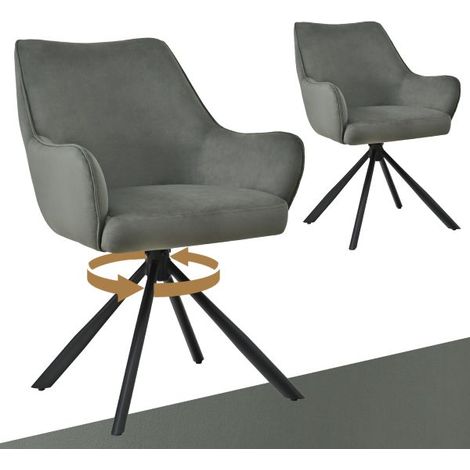 Bon Furni Samt Esszimmerstuhl Hellgrau, 2er Set, 360° drehbar, ergonomisch mit Federkern, unsichtbarem Reißverschluss & verstellbaren Füßen
