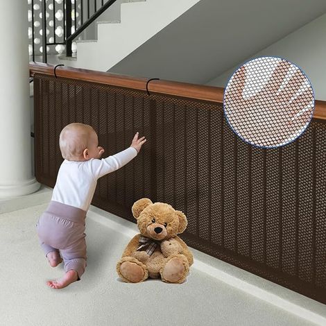 Filet de Sécurité, Grillage Rampe d'escalier Sécurité, Filet de Protection Balustrade Escalier Rideau de Protection pour Escalier et Balcon Chat(Coffee, L(600 90cm)) (1/5)