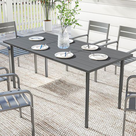 Mesa de jardín para 6 personas, 165 x 80 cm, mesa de comedor rectangular para exteriores con tablero de listones metálicos.