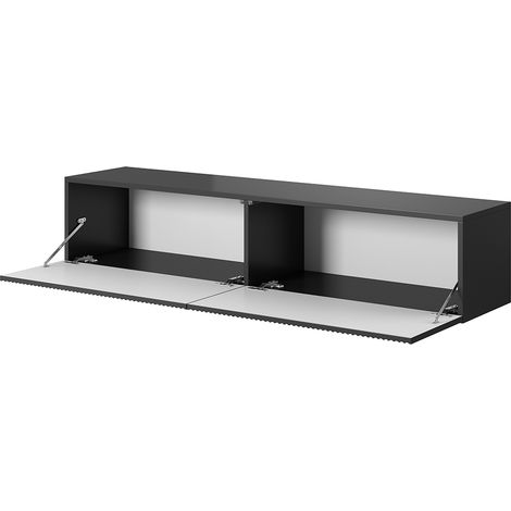 Selsey – Meuble TV 140 cm noir – Façade biseautée – Panneau stratifié résistant à l'humidité – 2 armoires spacieuses pour rangement