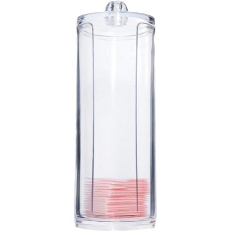 Boîte de rangement ronde transparente en plastique pour cotons à démaquiller, organisateur de cosmétiques et accessoires de beauté. (1/4)