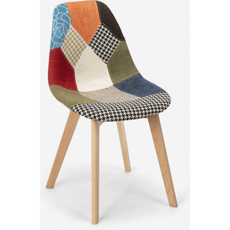 Chaise patchwork design nordique bois et tissu cuisine bar restaurant Robin - Patchwork 1 (1/5)