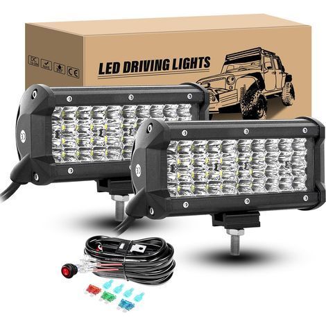 RIGIDON Phare de travail led avec 12v faisceau de câblage kit, 2PCS 7" 18cm 120W Spot Projecteur LED Voiture 6000K Etanche feux antibrouillard pour Voiture Camion Tracteur SUV Bateau (1/5)