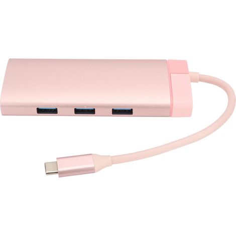 Station d'accueil 6 en 1 Type-C avec PD, 3 ports USB 3.0, HDMI et RJ45 - Rose (1/5)