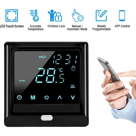 Eosnow Wi-Fi-Smart-Thermostat, 16 A, digitaler Temperaturregler, APP-Fernbedienung, wöchentliche Zirkulation, programmierbare elektrische Fußbodenheizung mit großem LED-Touchscreen für Zuhause, Schule