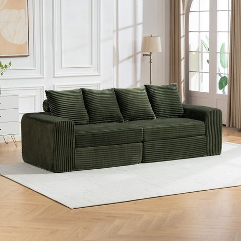 Breites Wohnzimmer Sofa aus Cord mit Federkern und Kissen (1/5)