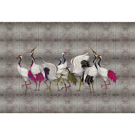 Papier peint panoramique gris argenté animaux Tapisserie panoramique oiseaux idéale couloir Papier peint panoramique japonais pour salon (1/2)