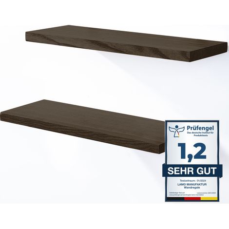 LAMO Manufaktur 2 Stück Wandregal aus Holz 2x 42cm SET 4 Gerade Farbe: Schwarz
