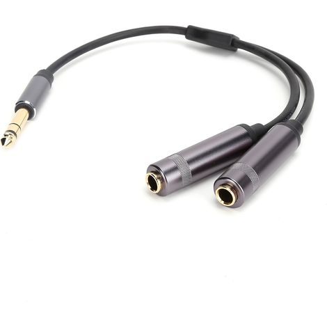 6,35-mm-Klinkenstecker auf zwei Klinkenbuchsen-Audio-Splitterkabel, Stereo-Konverter für Audiozubehör (1/5)
