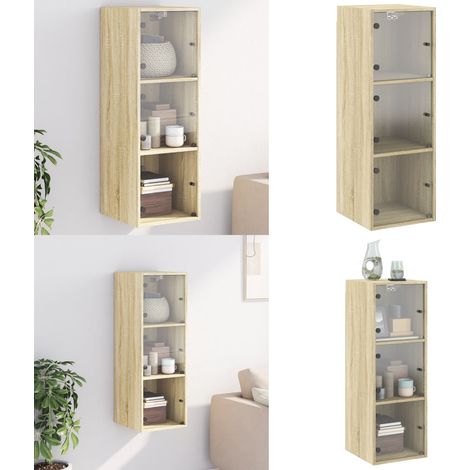 Armoire murale avec portes en verre chêne sonoma 35x37x100 cm - Rangement mur - Armoire en bois (1/5)