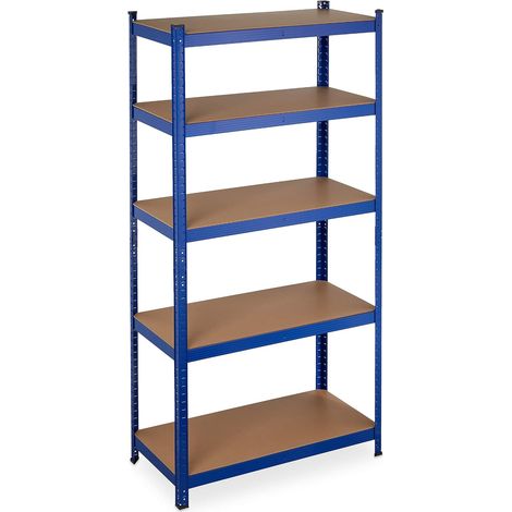 Étagère à Charge Lourde, capacité 875 kg, 5 Niveaux, à Assembler, Cave, Garage, Acier, HLP 180x90x45 cm, Bleu (1/5)