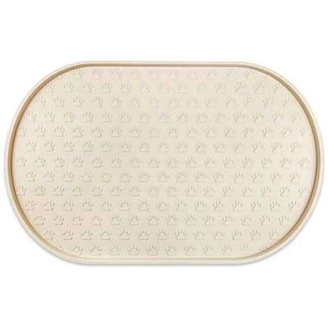 BUNTHAUS 48 x 30 cm Tapis de gamelle en silicone pour chien et chat pour éviter les déversements, adapté aux gamelles d'eau et de nourriture, beige (1/5)