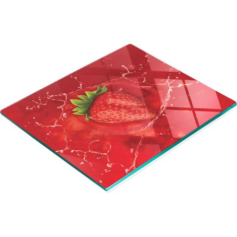 Tabla de cocina de vidrio templado con dise帽o decorativo de jugo de fresa, 60x52 cm. (1/5)