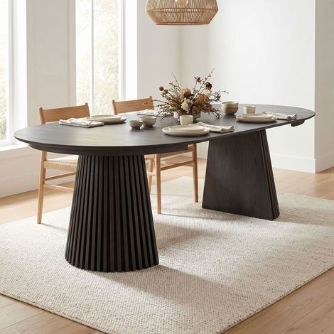 Table à manger ronde extensible 120-240 cm placage chêne noir (1/5)