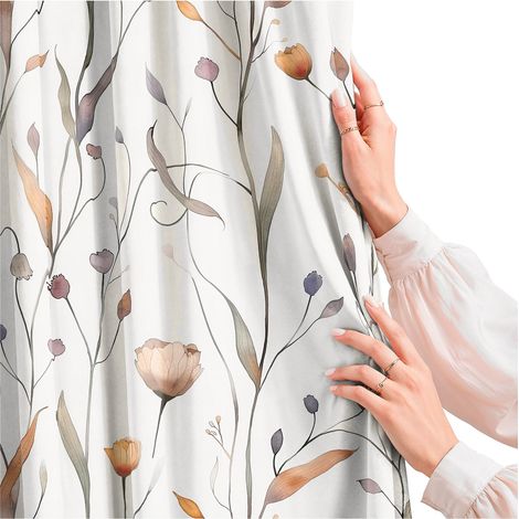 Rideaux pour salon, cuisine, chambre, ruban grenouille, rideaux prêts à poser, fleurs sauvages (1/5)