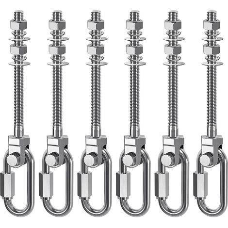 6pcs Crochet de Hamac, M10 x 128mm Accroche de Balançoire Fixation Fauteuil Suspendu Pivot Ensemble Support Fixation Plafond/Poutre pour Corde Yoga/Cerceau Aérien/Sac Frappe/Sac Sable,1500lbs (1/5)