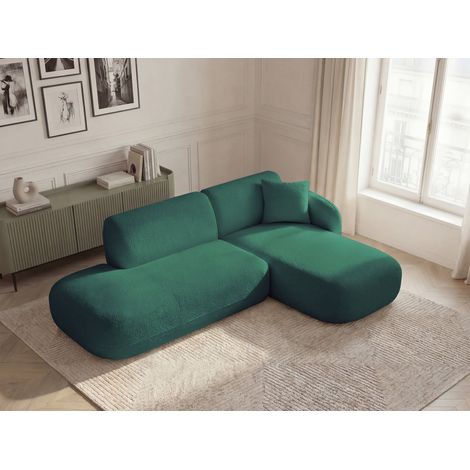 BOBOCHIC - Canapé d'angle fixe modulable ANDA avec 1 méridienne et 1 chauffeuse bout de canapé Angle droit  Vert foncé (1/5)
