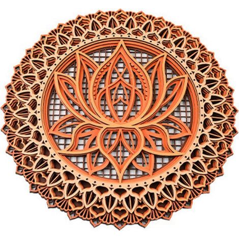 Décoration murale mandala en bois, motif lotus en forme de grille, sculpture murale découpée au laser, style géométrique, pour la maison. (1/5)
