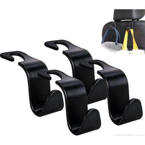 Crochet de siège auto, lot de 4, organisateur de rangement universel pour sac à main, manteau, compatible avec tous les véhicules, noir, type S (1/5)