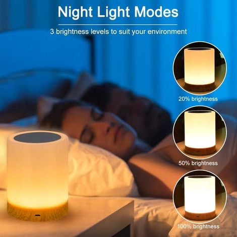 Lampada da comodino, luce notturna a LED con dimmer, sensore touch a 360°, lampada da tavolo portatile ricaricabile tramite USB, 16 colori (bianco caldo) (1/3)