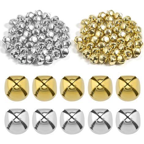 100pcs Christmas Jingle Bells, Small Metal Craft Bells for DIY Festival Home Christmas Decoration (50pcs Silver and 50pcs Gold, 0.5 inch) (1/5)