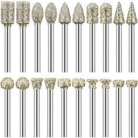 Diamant Fräser Set, 20 Stück Diamant Frässtifte Schleifstifte für Dremel Rotationswerkzeug Zubehör mit 1/8" Schaft für Stein Glas Keramik Schnitzen, Schleifen, Polieren, Gravieren (1/5)