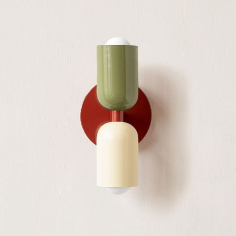Applique murale vintage crémeuse – Lampe d’ambiance décorative pour couloir ou chambre, style nordique français, double applique pour tête de lit, finition vert émeraude et crème (socle rouge)
