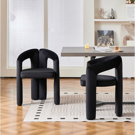 Set di 2 sedie da pranzo nere in velluto con braccioli, portata massima 150 kg (1/5)
