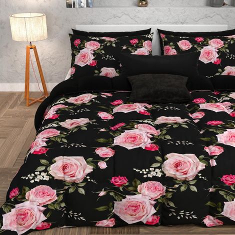 Couette d'hiver pour lit Double Face, Couleur Unie et Impression Florale 20 Noir, 100% Microfibre hypoallergénique, fabriquée en Italie (1/2)