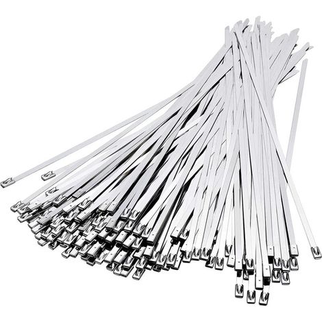 100 attaches de câble en acier inoxydable, attaches de câble en acier inoxydable 300 mm x 4,6 mm, attaches de câble en acier inoxydable pour enroulement d'échappement, câblage groupé, entretien de clô (1/5)