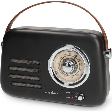 Nedis FM-Radio / Tragbare Ausführung / Bluetooth® / FM / Akkubetrieben / Stromversorgung über USB / Analog / 10 W / Bluetooth® / Schwarz