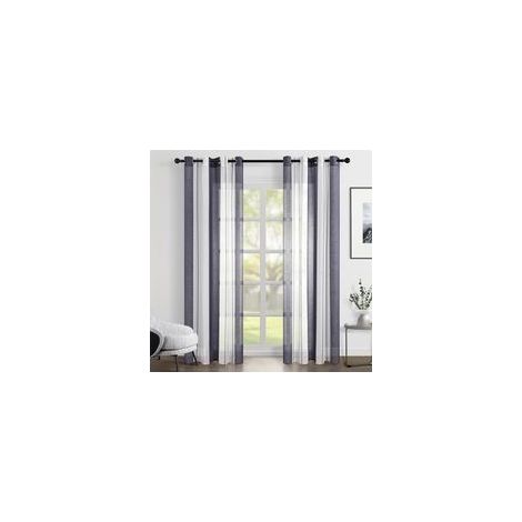 Lot de 2 Rideau Voilage Blanc etGris Rayures 140x240 cm Imprimes Rideaux pour Fenetre de Salon Moderne Cuisine Chambre Adulte à Oeillets Panneaux de Rideaux Intérieurs Semi-Transparent (1/5)