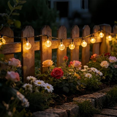 Guirlande lumineuse solaire d'extérieur étanche 50 LED 8 modes 9,5 m pour intérieur/extérieur Boule de cristal Guirlande lumineuse pour jardin, terrasse, cour, maison, fête de Noël, mariage