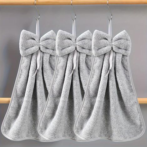 Lot de 3 serviettes de séchage à la main en microfibre velours corail à suspendre, super absorbantes, douces et mignonnes, adaptées pour la cuisine et la salle de bain