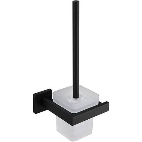 Porte Brosse Toilettes et Support en Verre Brosse à Toilette Murale en Acier Inoxydable 304 finition satinée noire pour Salle de bains( Brosse Inclus) (1/5)