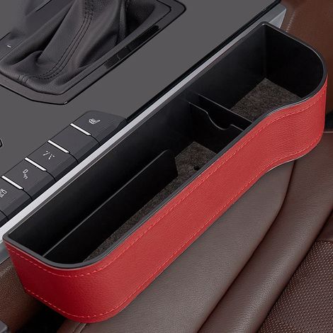 (Rouge droit - PU) 2 pièces Organisateur de remplissage d'espace pour siège auto, porte-gobelet en cuir, boîte de rangement latérale pour console centrale avec porte-gobelets, poches de couture de siè (1/5)