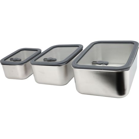Ensemble de récipients de stockage des aliments, boîte à déjeuner de préparation en acier inoxydable 304 avec couvercle en verre hermétique pour la cuisine 3 pièces