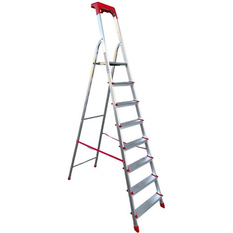 Scala Domestica in Alluminio 8 Gradini Antiscivolo con Portaoggetti Altezza pedana 170 cm (1/5)