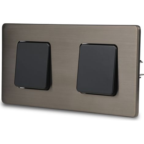 Doppelkreuz-Lichtschalter, Schwarz, Gebürsteter Stahl, PVD-Beschichtung, Gunmetal (1/5)