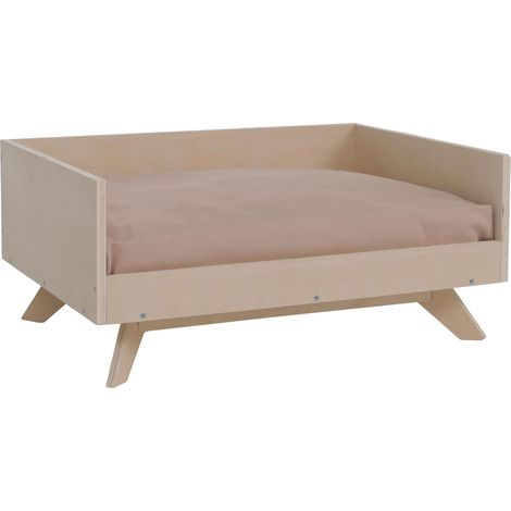 [NEUWERTIG] Tierbett HHG-780, Haustierbett Katzen-/Hundebett Tierkörbchen Tierliege, Holz MVG 32x72x50cm natur, Kissen beige (1/5)