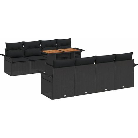 Garden Sofa Set with Storage 9 pcs Black Poly rattan vidaXL