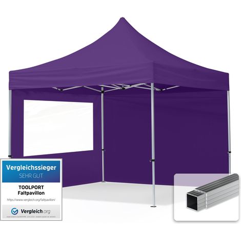 TOOLPORT Gazebo Pieghevole Giardino 3x3m - 2 laterali Alluminio Telo Repelente al agua Padiglione Mercati Sagre viola (1/5)