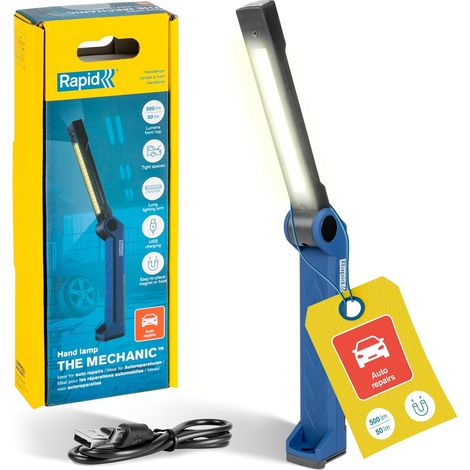 RAPID - The Mechanic - Lampe portable pour mécanicien, LED 500 Lumens - Bras pliable, base magnétique et batterie rechargeable- Emballage Carton FSC - (5001733)
